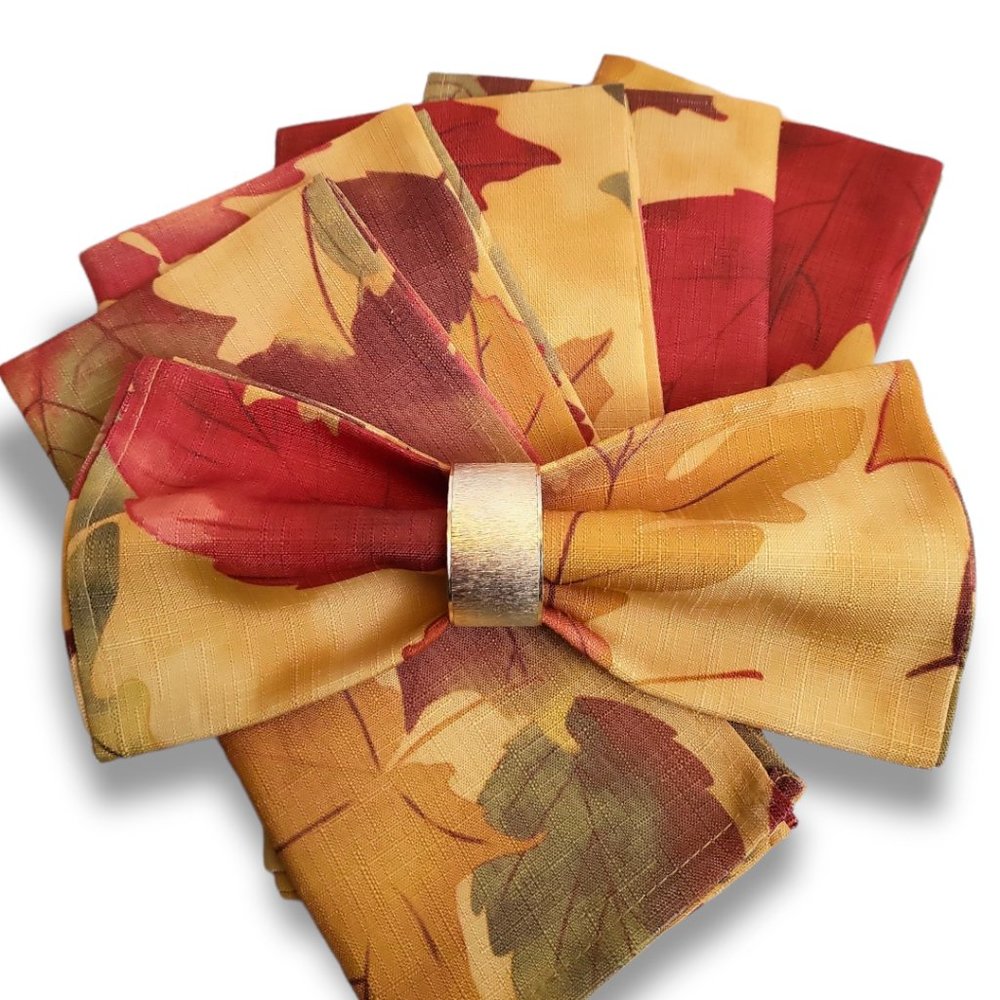 Cloth Napkins Set (6) Vintage Cotton Blend Autumn Leaves Fall Designer